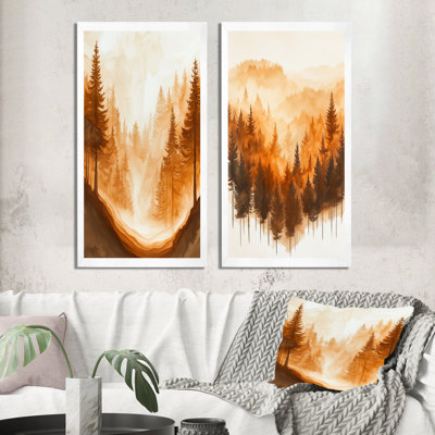 Latte Forest Mist Glow II - Ensemble de 2 impressions sur toile Forêt