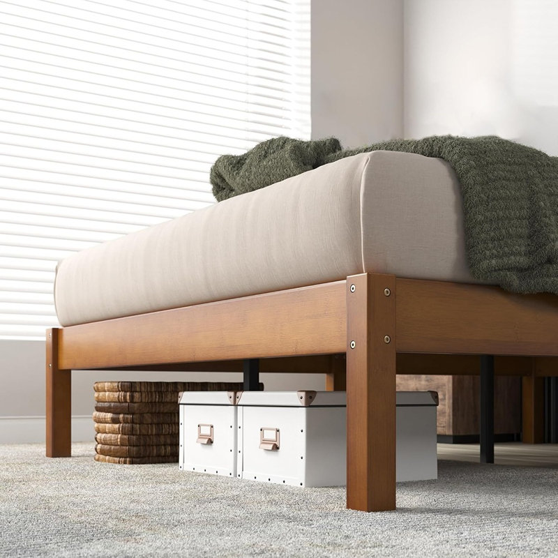 Cadre de lit plateforme en bambou, design moderne en bois, sans sommier nécessaire