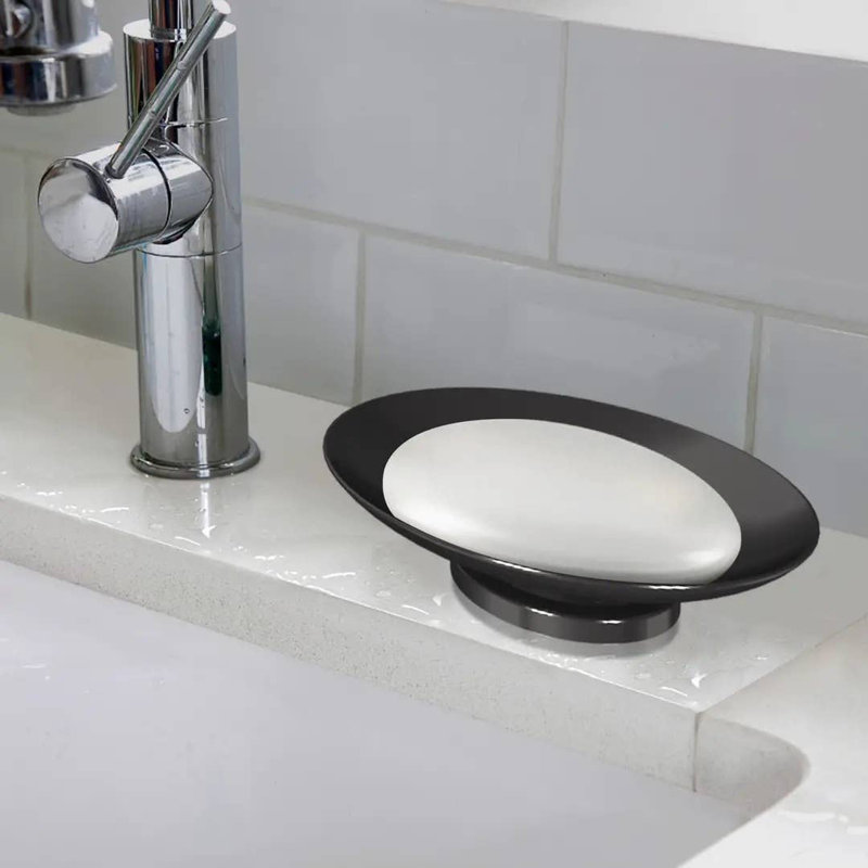 Porte-savon Oneita pour comptoir de salle de bain, douche et cuisine | Nickel noir
