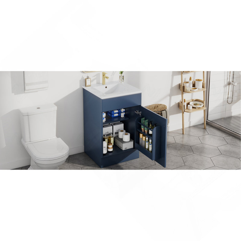 Meuble-lavabo de 20 po avec lavabo, meuble-lavabo avec tablette de porte et tablette réglable, bleu, Blue, Doré
