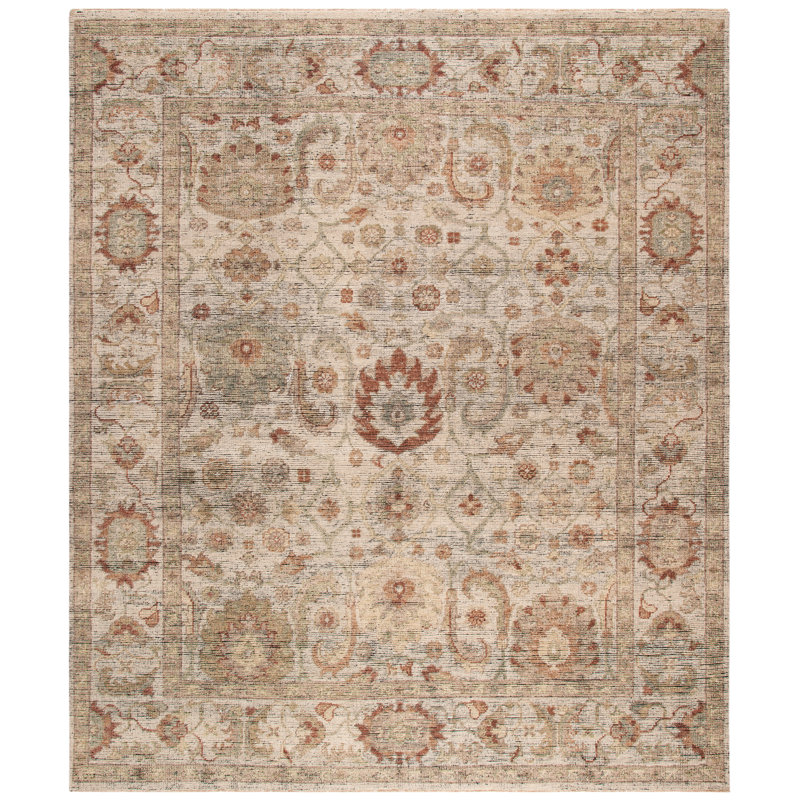 Ivory Hand-Knotted Wool 10' x 14' Oriental Rug