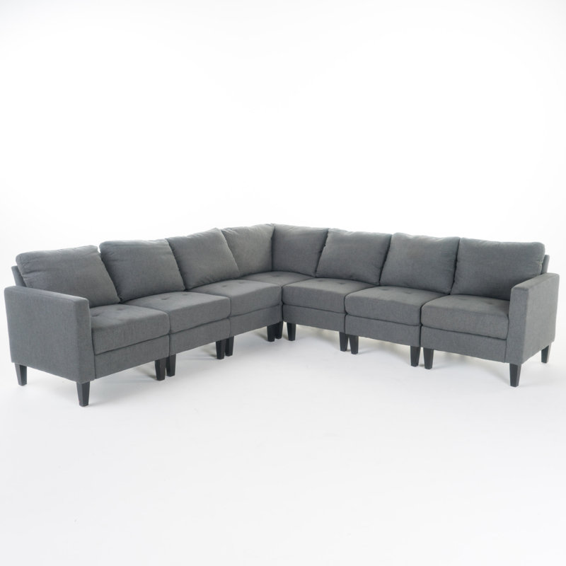 Swick Wide Reversible Modular Sectional, Dark Gray 100% Polyester, 7