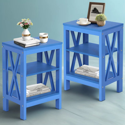 Modern X-Design Nightstand Set Of 2 With Storage Shelves, Versatile End Table For Bedroom, Living Room, And Office