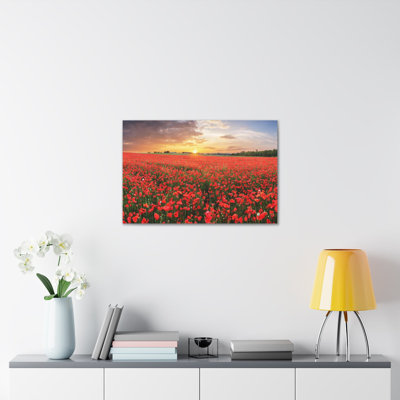 «Nice Sunset Over Poppy Field Flower», art mural sur toile