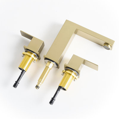 Brushed Gold 8 Inch Widespread 3 Hole Bathroom Faucet, Double Lever Handles, Manual Operation, Handle, Deck - Mounted, Side , Contemporary Design Basin Faucet For Bathroom, Holes, Mounted
