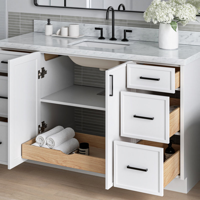 ARIEL Kelly 61 Single Sink Bathroom Vanity with Italian Carrara Marble Top, White