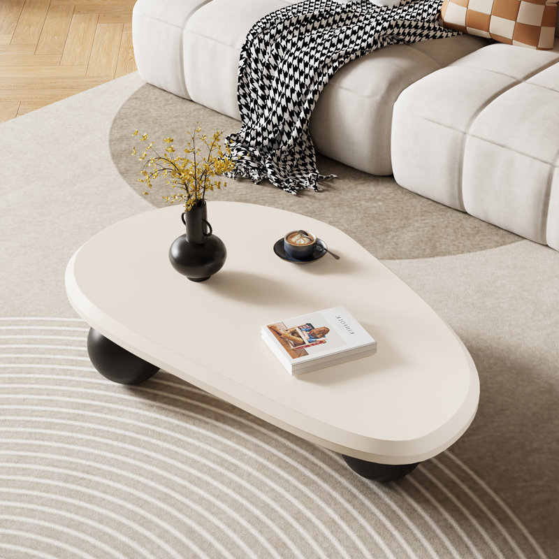 Table basse moderne 51 "ovale noir crème / brun avec trois pieds ronds, Blanc, Plateau noir / base noire