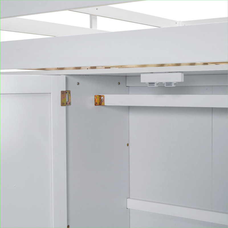 Lit plateforme Loft tout-en-un petit mobilier de chambre en bois massif blanc pleine grandeur avec espace de rangement et de travail intégré