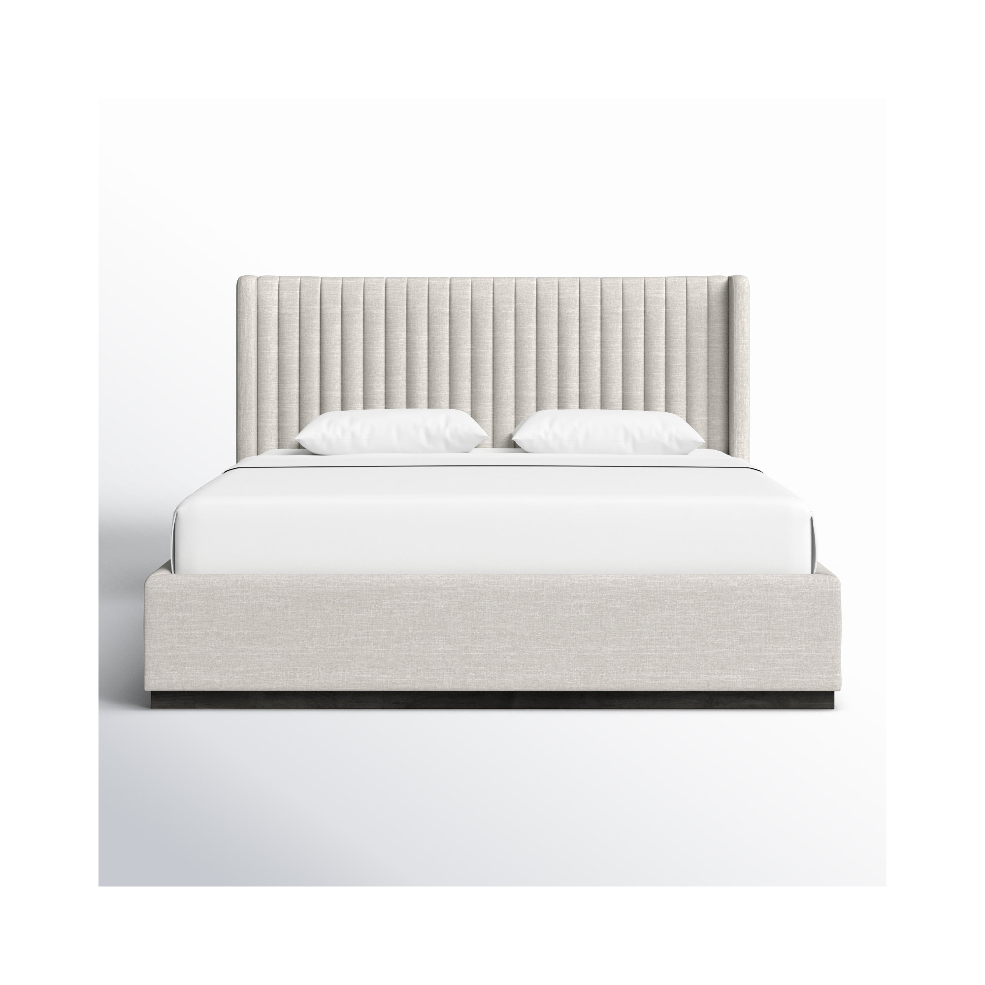Chamblis Upholstered Wingback Bed, Beige Linen Textured Fabric, King