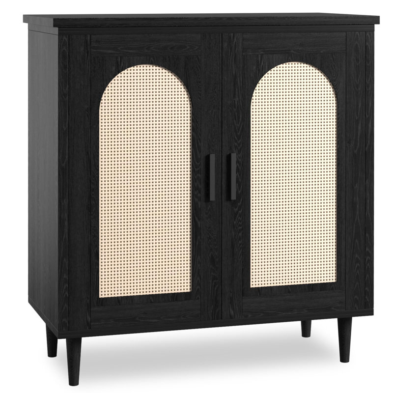 Buffet en rotin avec rangement, console décorative à une porte pour le vestibule, la salle à manger et la cuisine, buffet compact avec tablettes réglables, petites armoires de rangement de 35,2 po (1 pièce)