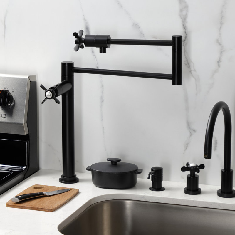 Kingston Brass Essex Two-Handle 1-Hole Deck Mount Pot Filler Faucet, Matte Black