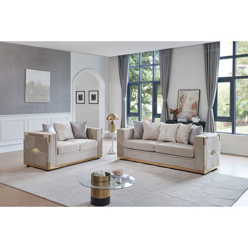 Ensemble de salon en velours 2 pièces Yubo, Velours crème