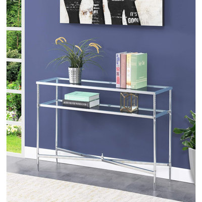 Console de style Tudor - Plateau en verre transparent avec structure en chrome