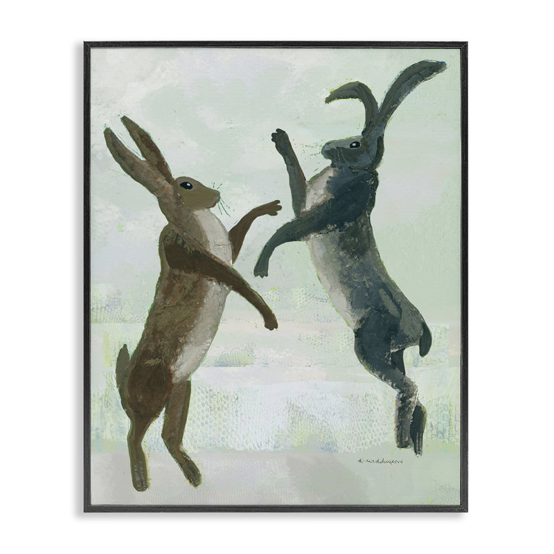 «Rustic Boxing Hares», estampe numérique, design par Kay Widdowson, Giclée encadrée noir minuit, H 30 po x l 24 po