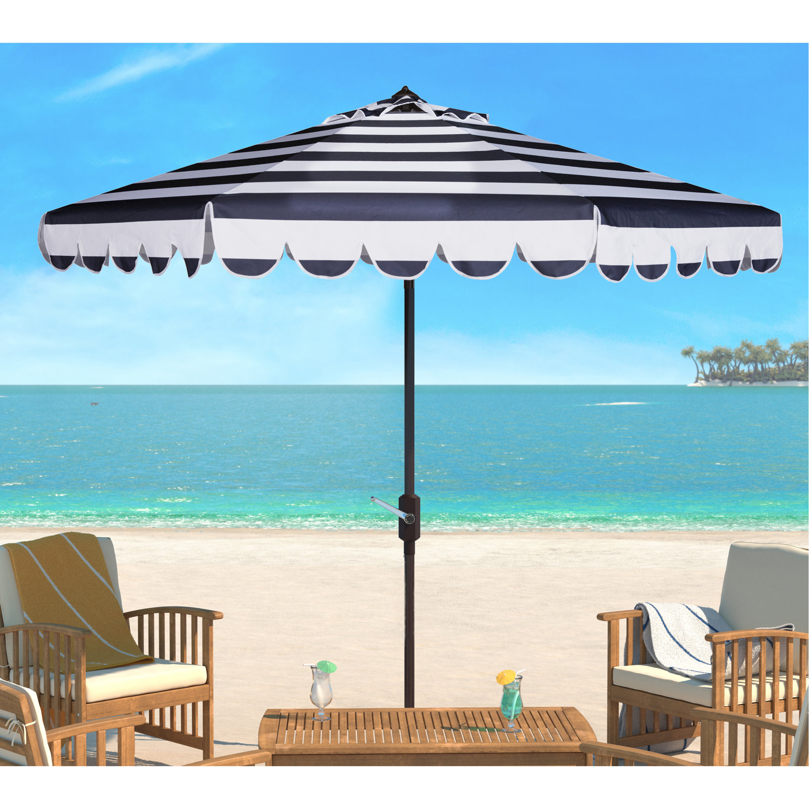 Natalee 8.4' Market Umbrella, Navy/White