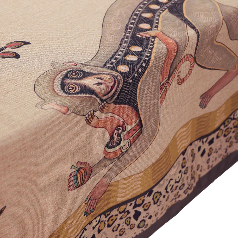 Monkey Tales Tablecloth - Linen, 138" L, Stone