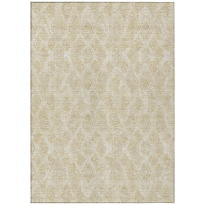 10' X 14' Beige Taupe And Tan Geometric Washable Indoor Outdoor Area Rug