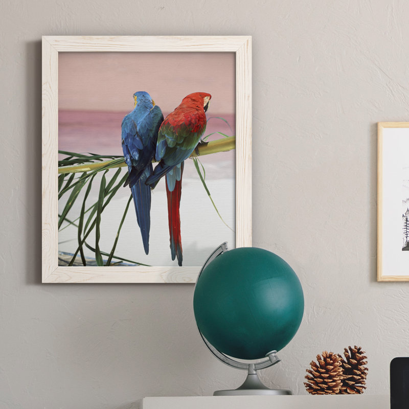 Palm Parrots - Peinture sur toile encadrée, Cadre blanc, H 24 po x l 18 po x P 1,5 po