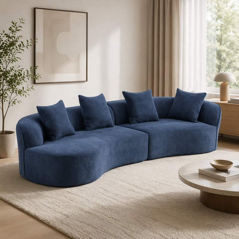 Canapé modulaire incurvé en tissu 126 po, Boucle bleu marine