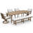 7-Piece Brown Outdoor Dining Set with 360° Swivel Chairs, Fixed Dining Chairs and 3-Person Bench, Aluminum Patio Dining Table Set with Cushioned Seating, Wood Grain Finish for Backyard, Deck, Garden, Brown