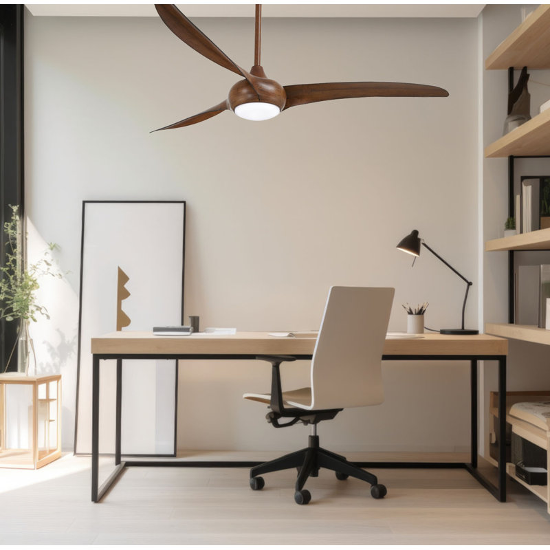 65" 3 - Blade LED Propeller Ceiling Fan with Remote Control and Light Kit Included, Distressed Koa