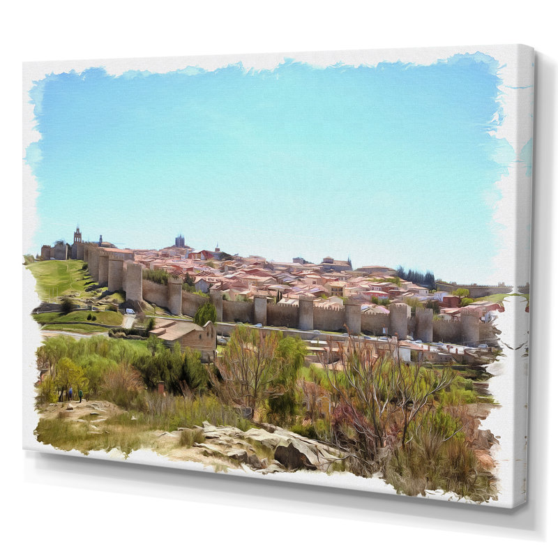 Vue sur les remparts de la ville médiévale - reproduction sur toile, Toile tendue, H 34 po x l 44 po x P 1,5 po