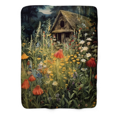 Fairy Forest Flowerland - 1 Piece Premium Sherpa B Throw Blanket