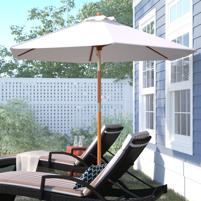 Large White and Natural Wood Market Patio Umbrella