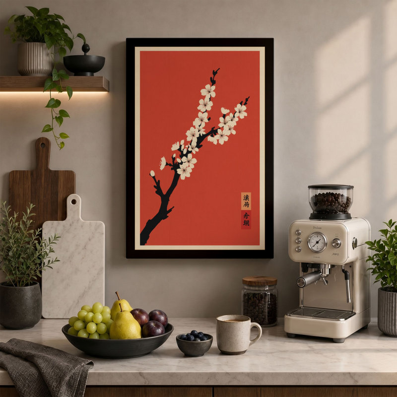 Moonlit Cherry Blossom Japandi - Wrapped Canvas, 18x12 - 45.7 x 30.5 cm, Black Border