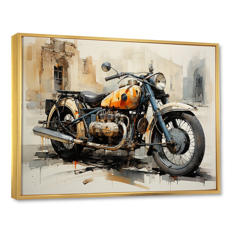 Souvenir de motocyclette rétro, Cadre flottant doré, H 30 po x l 40 po x P 1,5 po