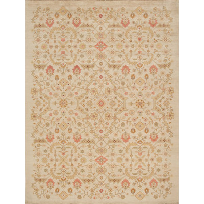 Wool Floral Area Rug in Tan/Red/Green