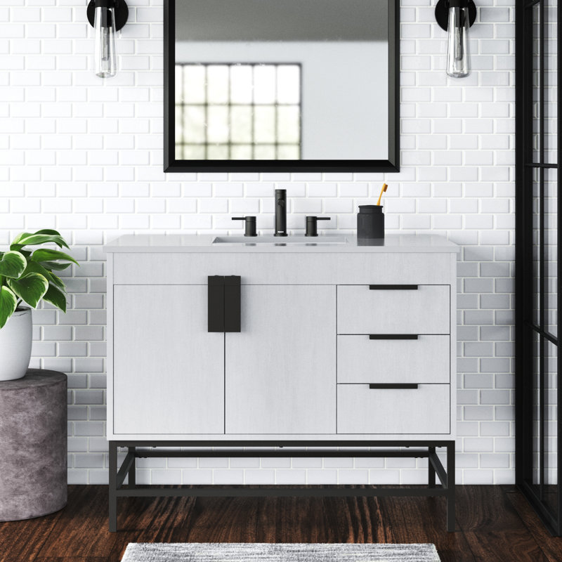 Eugene 42'' Single Bathroom Vanity with Engineered Marble Top, White