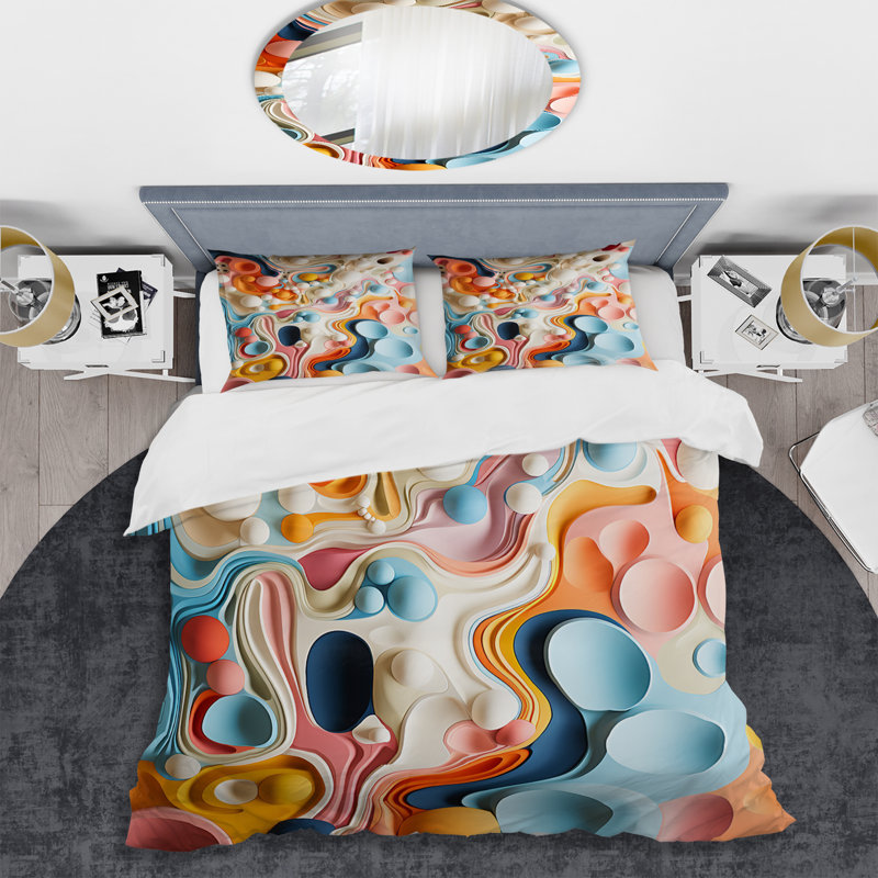 «Colorful Tidal Swirls Art I», ensemble de housse de couette abstraite, Housse de couette simple + 1 taie décorative stan