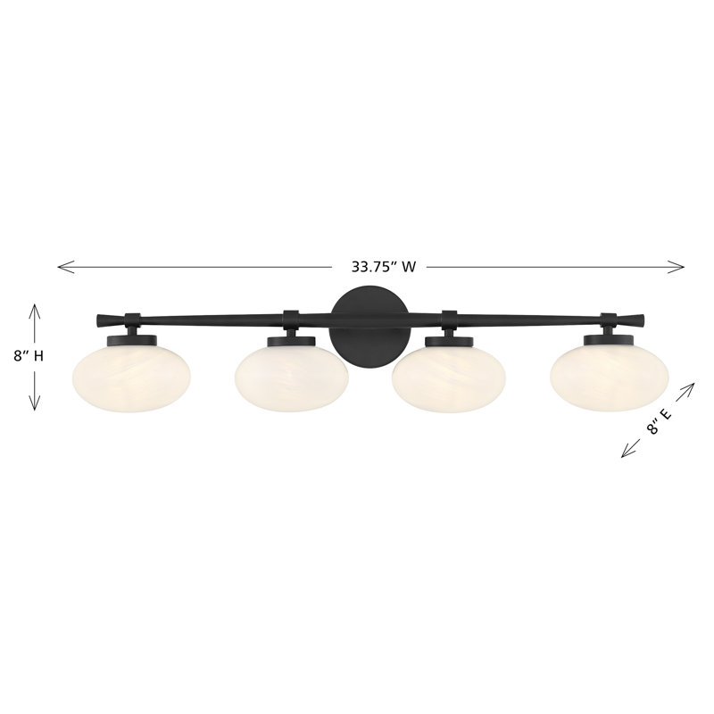 Barrow Bathroom Vanity Light, Matte Black, 4 Lights, 8" H x 33.75" W x 6.63" D