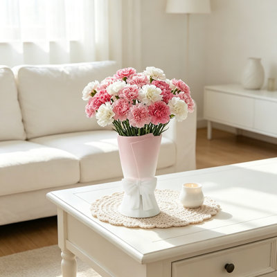 Ceramic Bow Vase 9.64 Inch, Unique Cute Modern Decorative Flower Vase for Home Living Room Table Decor, Handcrafted Porcelain, Pink and White