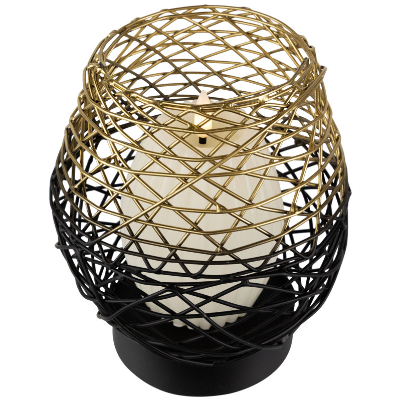 Grand porte-bougie en fer ombré tissé - noir et or, H 6,25 po x l 5,5 po x P 5,5 po 