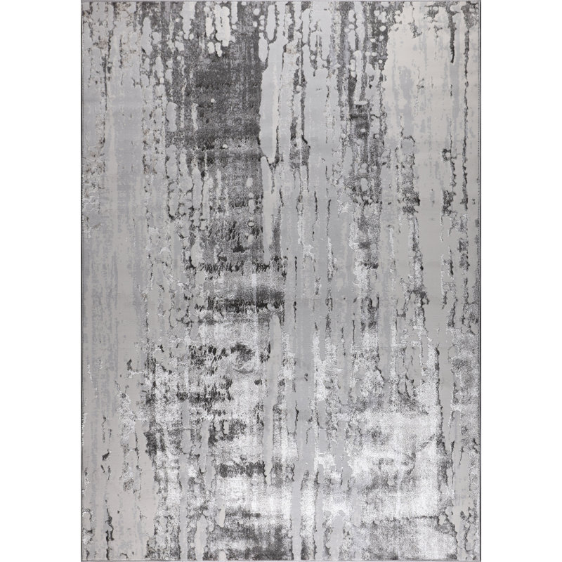 Carl Collection Grey Geometric Transitional Area Rug, Rectangle 5'2" x 7'5"