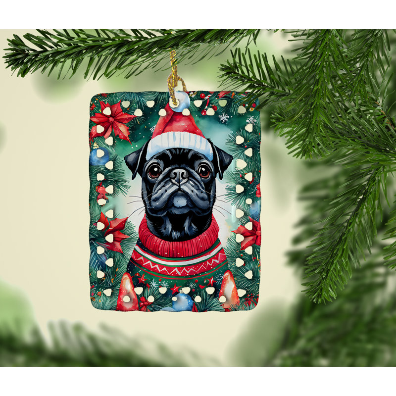 Ornement en porcelaine de Noël carlin, Pug 3591