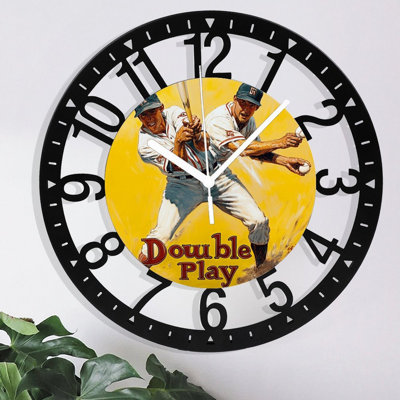 Horloge murale en métal pour le salon - Joueur de baseball double de 10 po Bat Ball Silencieux silencieux, à piles, Horloges antiques pour maison de campagne, chambre à coucher, cuisine - chiffres arabes