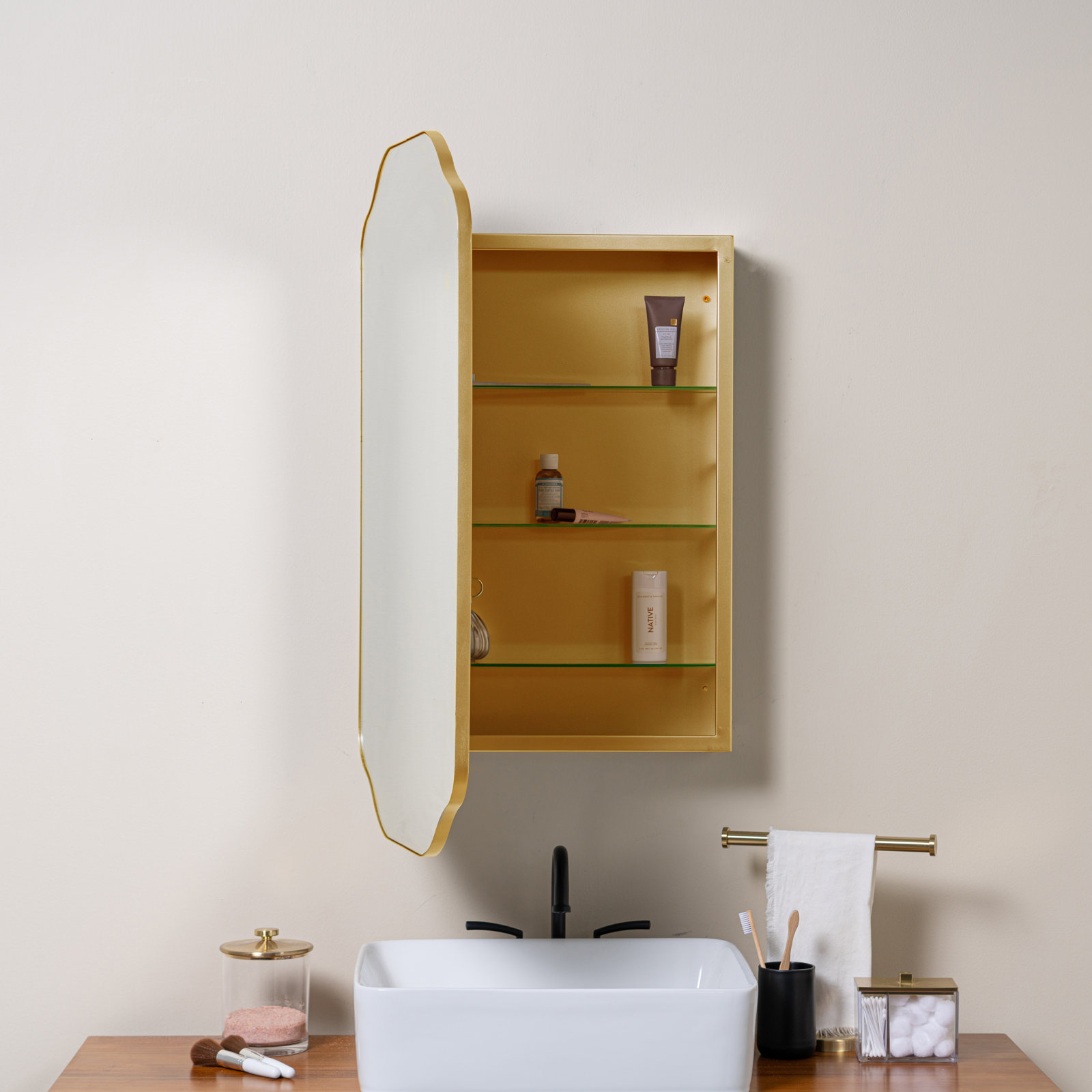 Eaton Recessed Surface Mount Medicine Cabinet, Gold
