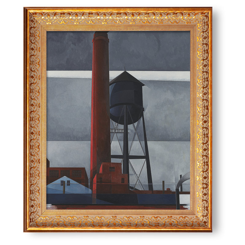Reproduction d'art classique Charles Demuth, cheminée et château d'eau. Estampe numérique sur toile encadrée, 20 x 16 po