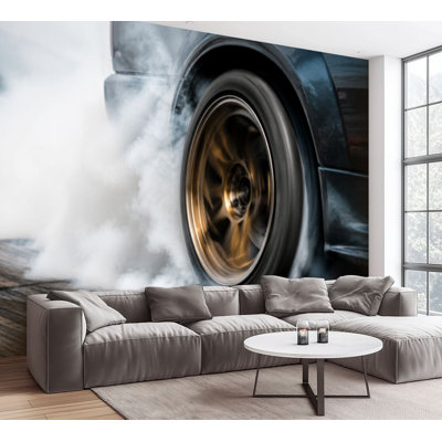 Wall Mural Peel and Stick Wallpaper Drag car burn tire start line Self-Adhesive Removable Contact Paper Wall Decor for Living Room Bedroom 100"H x 144"W