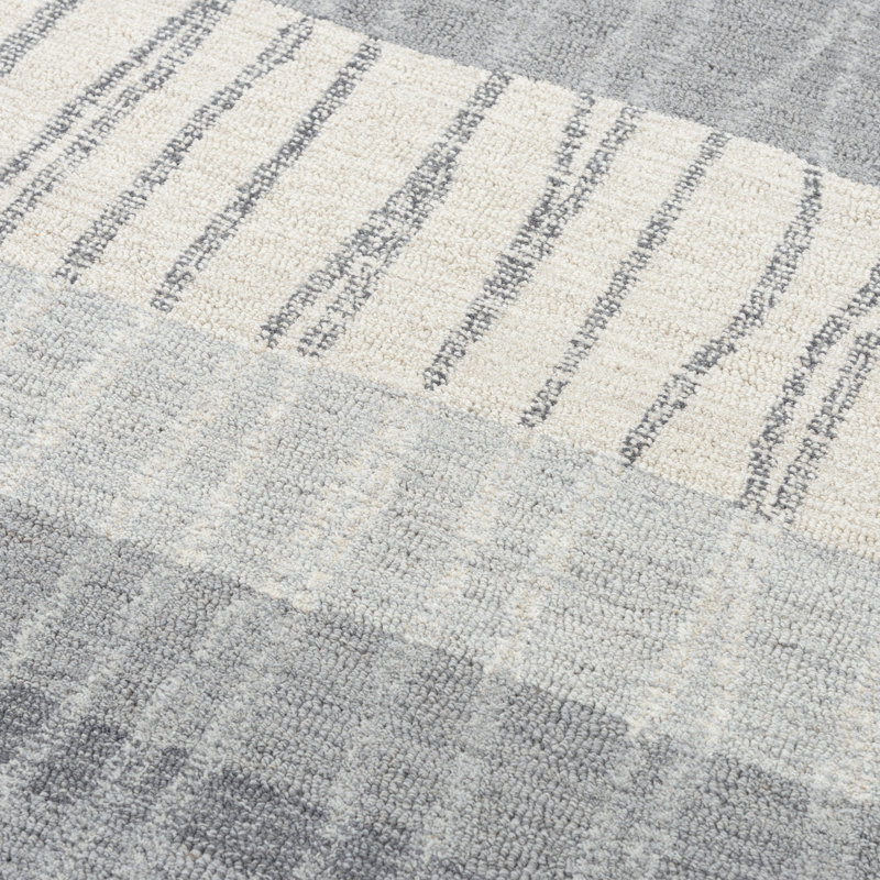 Tapis rayé gris en laine touffeté à la main, Rectangle 5 pi x 7 pi 6 po