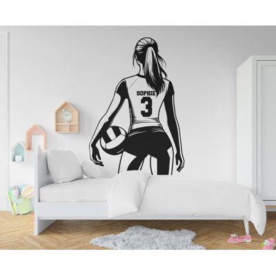 Grand nom personnalisé fille de volleyball autocollant mural sport autocollant pour enfants personnalisé cadeaux mur vinyle autocollant mural chambre de garçon 719RS