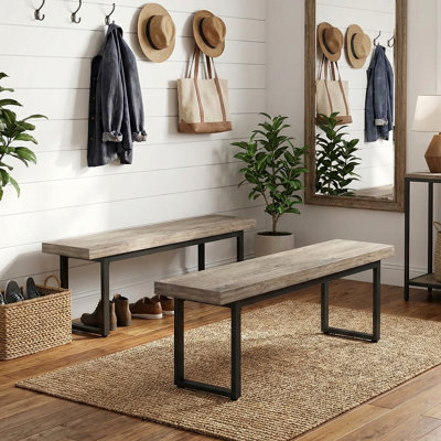 59" Indoor Industrial Style Kitchen Dining Benches(set of 2)