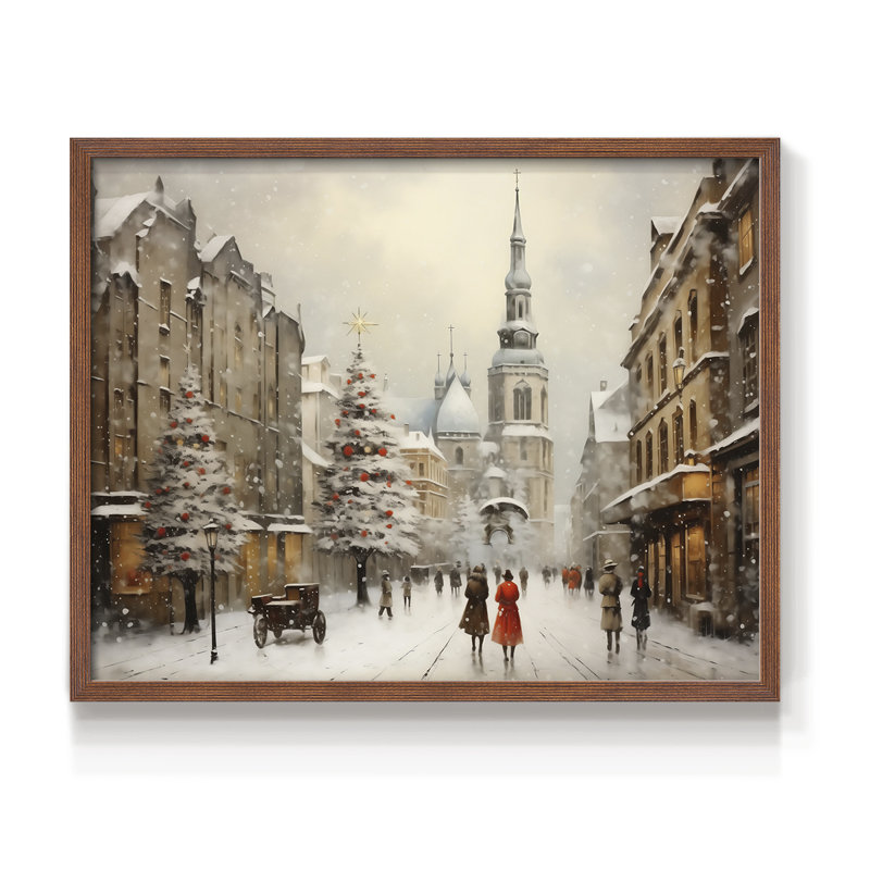 Chirstmas Art-CCCXLI -Framed Print - Restickable, H 11 po x l 14 po, Noyer