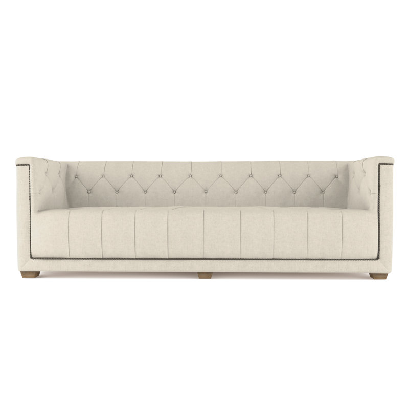 Velvet Sofa, Alabaster Genuine Leather, 96"