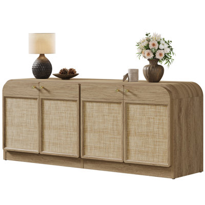 Boho TV Stand for TVs Up To 65" with 4 Rattan Storage Cabinets