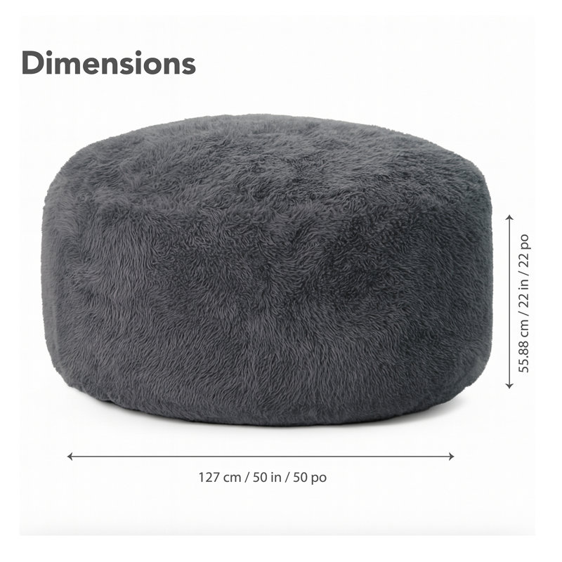 Big Round Faux Fur Bean Bag Chair, Gray Faux Fur
