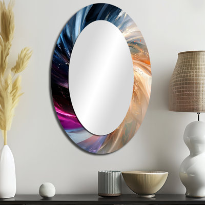 Spirales abstraites dans des tons dorés et mauves IV - Grand miroir mural ovale sur métal
